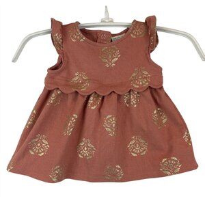 Rachel Zoe Baby Girl Dress 12M Pink Gold Floral Bow Sleeveless Cotton Blend